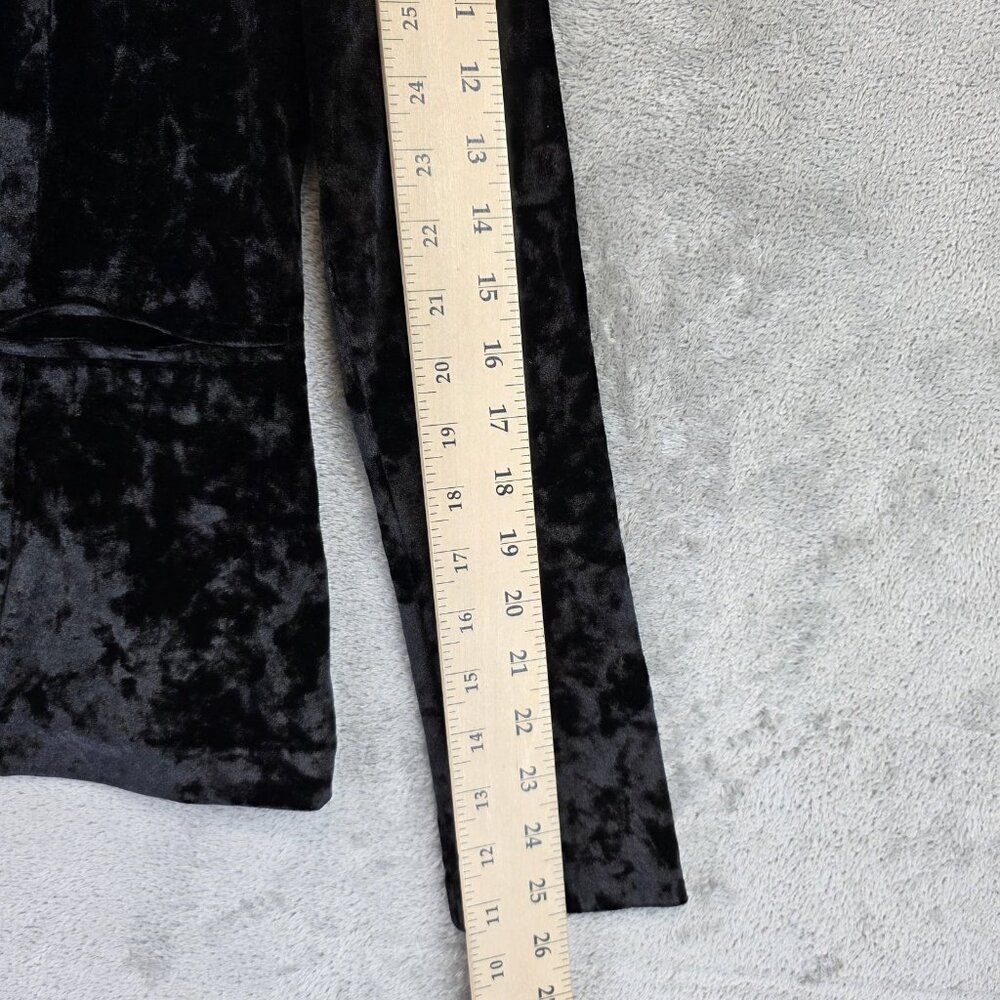 G by Guess Blazer Womens Medium Black Crushed Velvet One Button Jacket Stretch - Picture 7 of 9